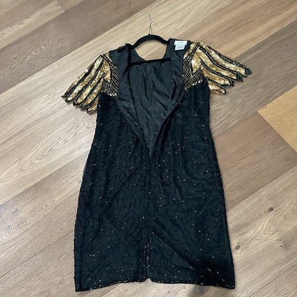 J.M.C Silk Vintage Stunning Black & Gold Beaded Sequin Sexy Evening Gown Size XL - Picture 11 of 11